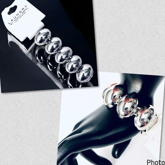 NWT LAUNDRY by Shelli Segal Gorgeous Elastic Metallic Polished Ovals Bracelet - Picture 1 of 16